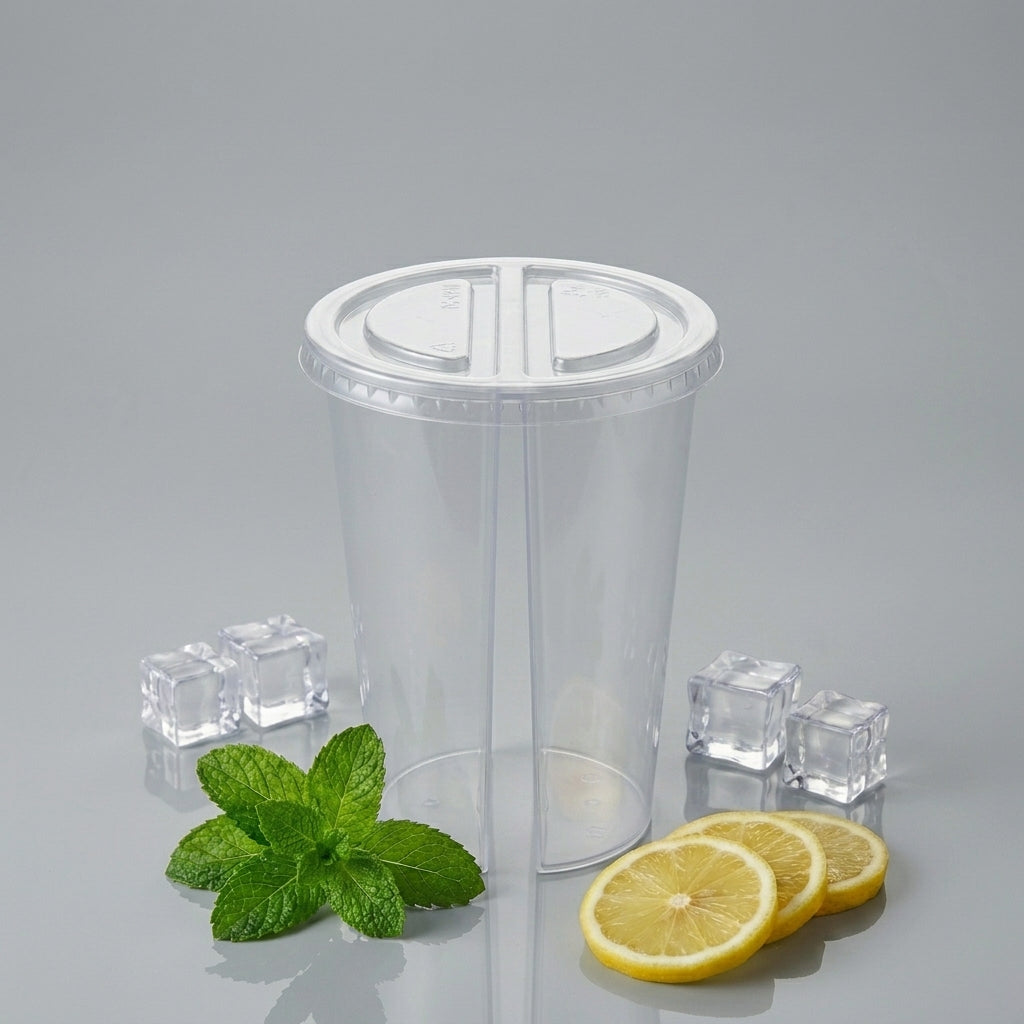 2 Compartment Glass 500ml with flat lid