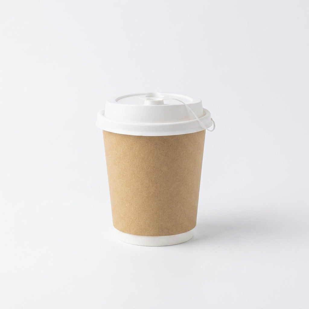 8oz Double Wall Brown Kraft Plain Paper Cup with Lid