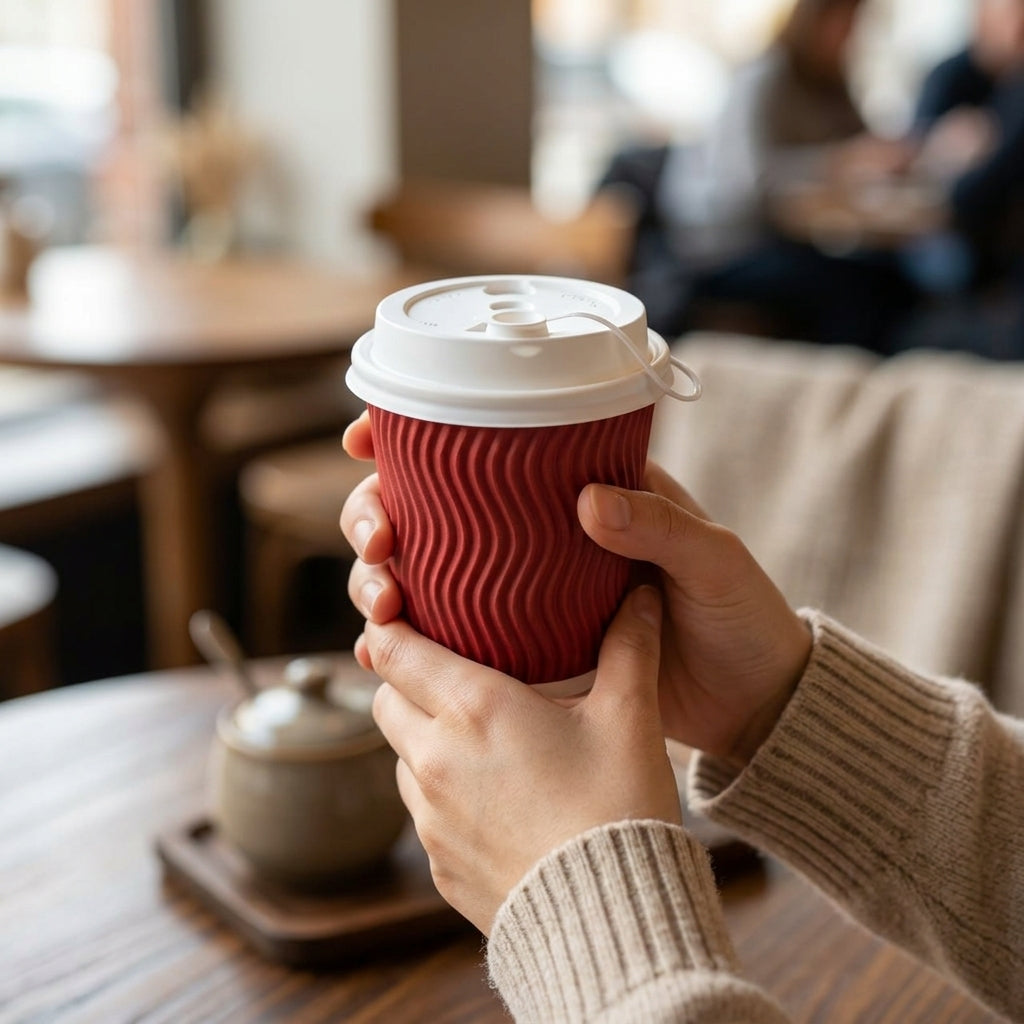 8oz Ripple Red Paper Cup with Lid