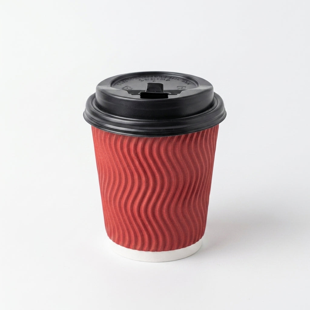 8oz Ripple Red Paper Cup with Lid