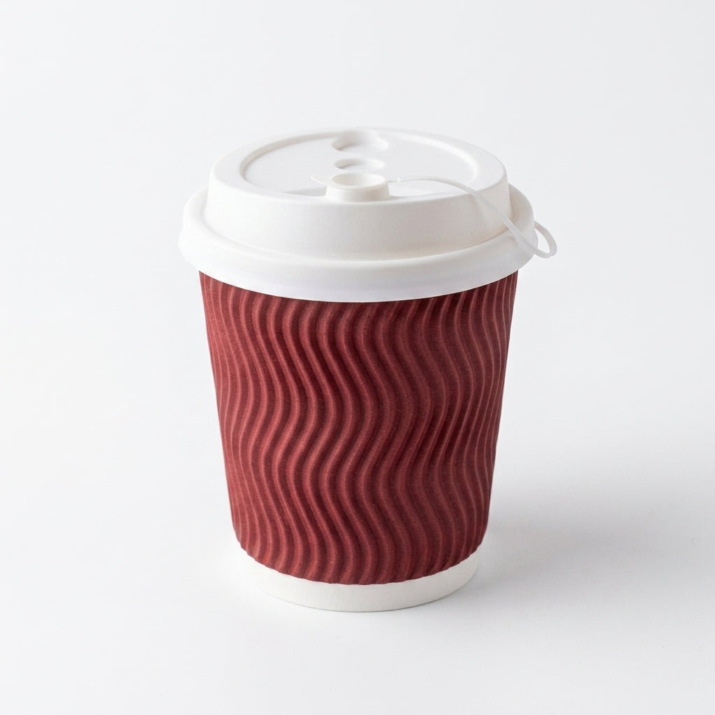 8oz Ripple Red Paper Cup with Lid