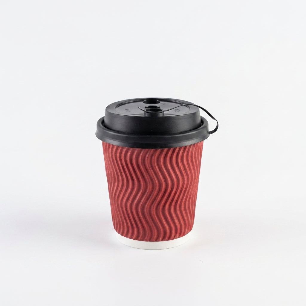 8oz Ripple Red Paper Cup with Lid