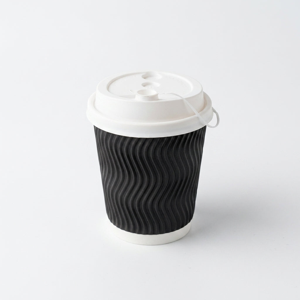 8oz Ripple Black Paper Cup with Lid