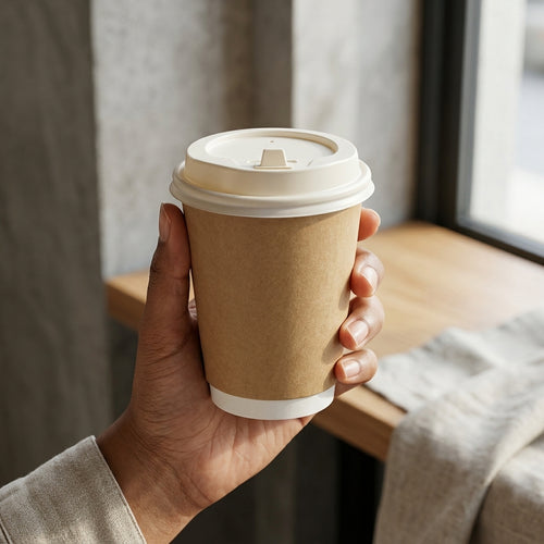 12oz Double Wall Brown Kraft Plain Paper Cup with Lid