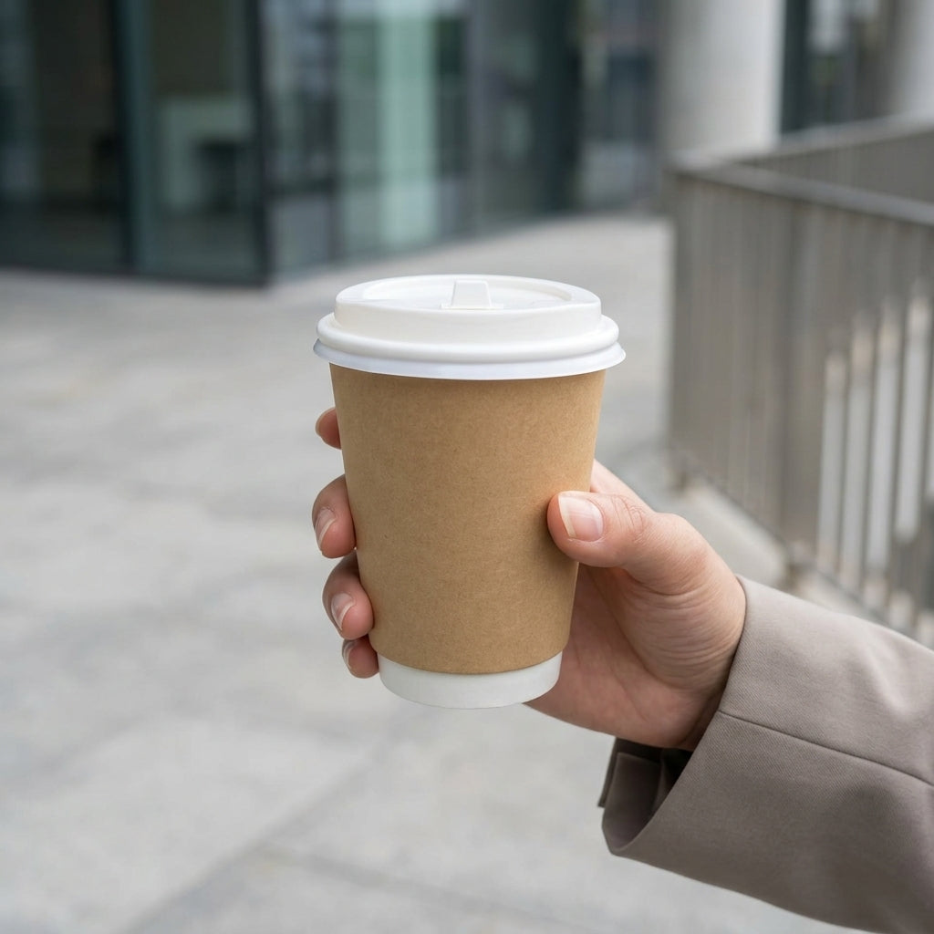 12oz Double Wall Brown Kraft Plain Paper Cup with Lid