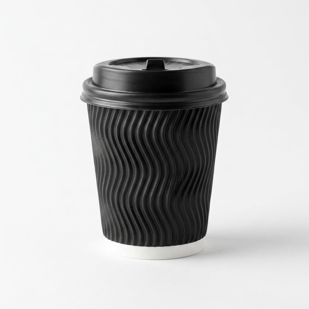 8oz Ripple Black Paper Cup with Lid