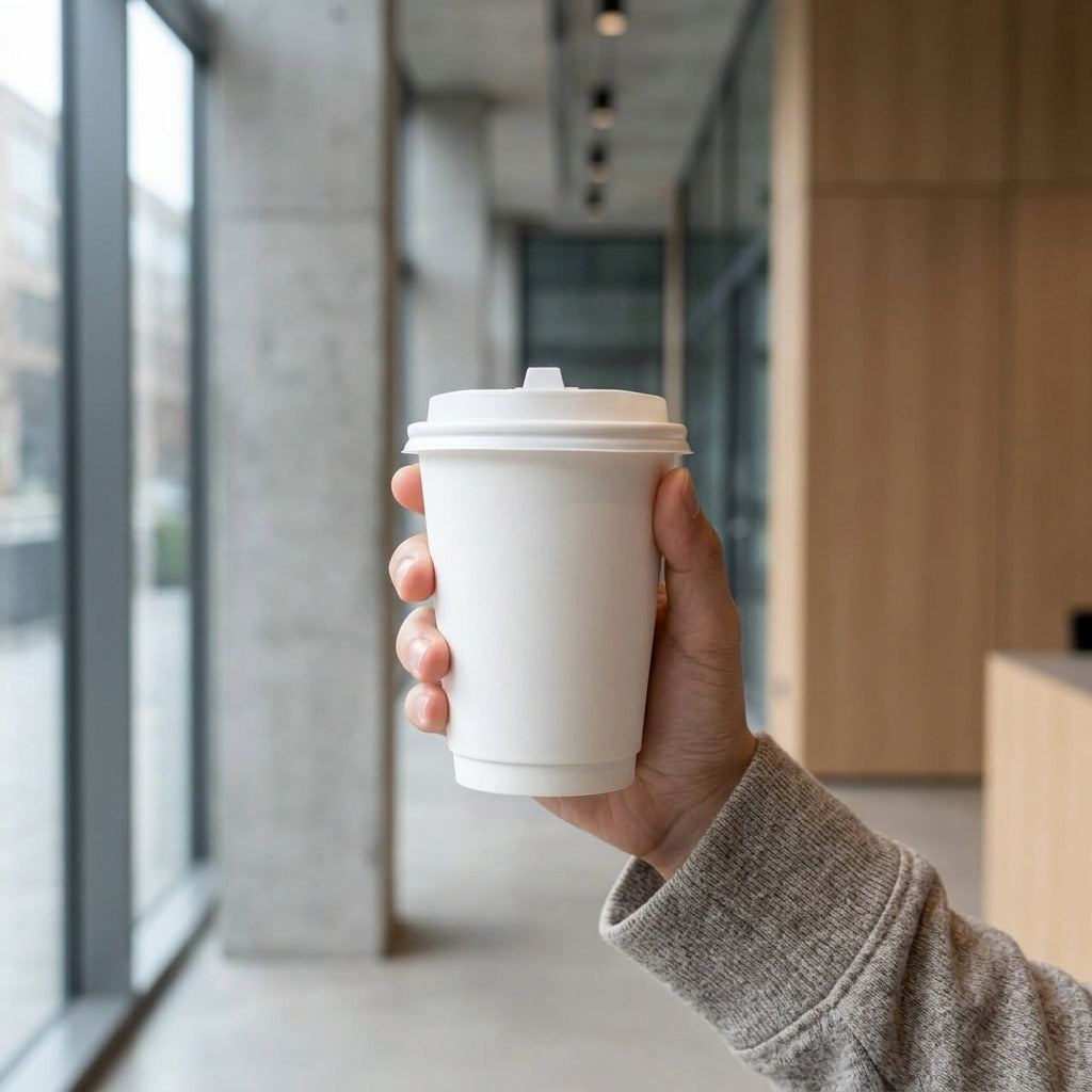 12oz Double Wall White Plain Paper Cup with Lid