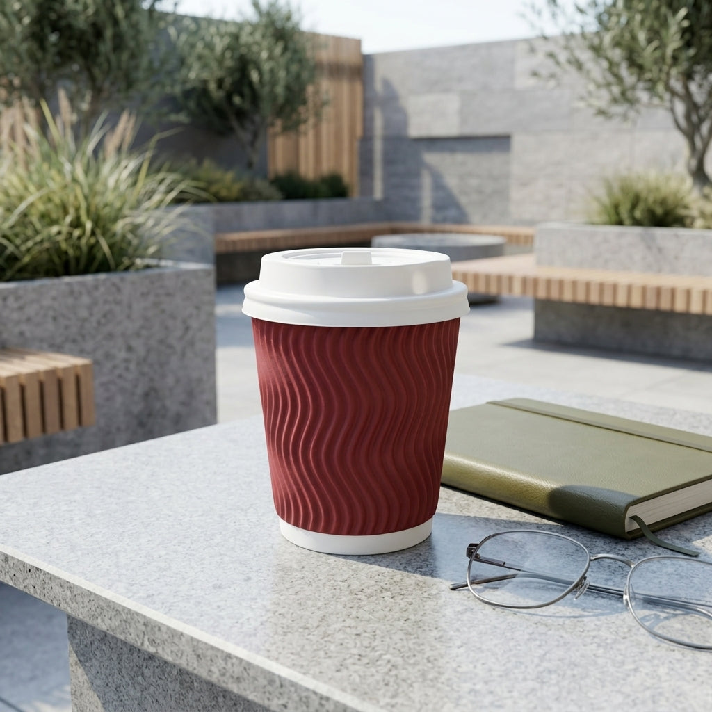 8oz Ripple Red Paper Cup with Lid