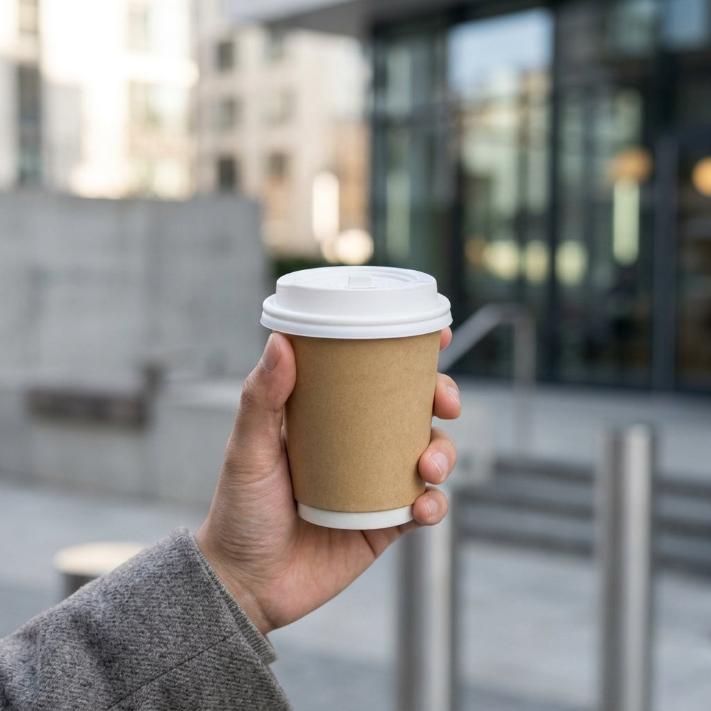 8oz Double Wall Brown Kraft Plain Paper Cup with Lid