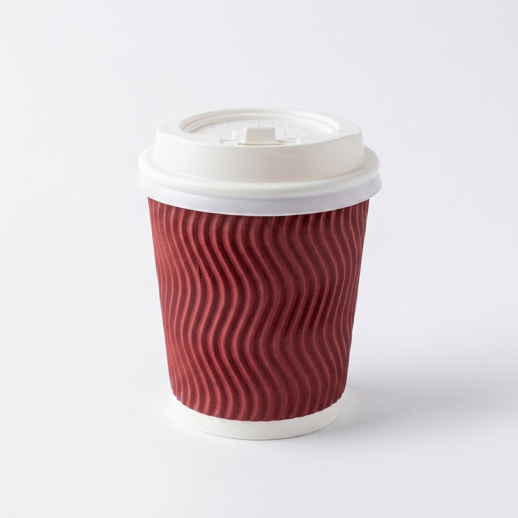 8oz Ripple Red Paper Cup with Lid
