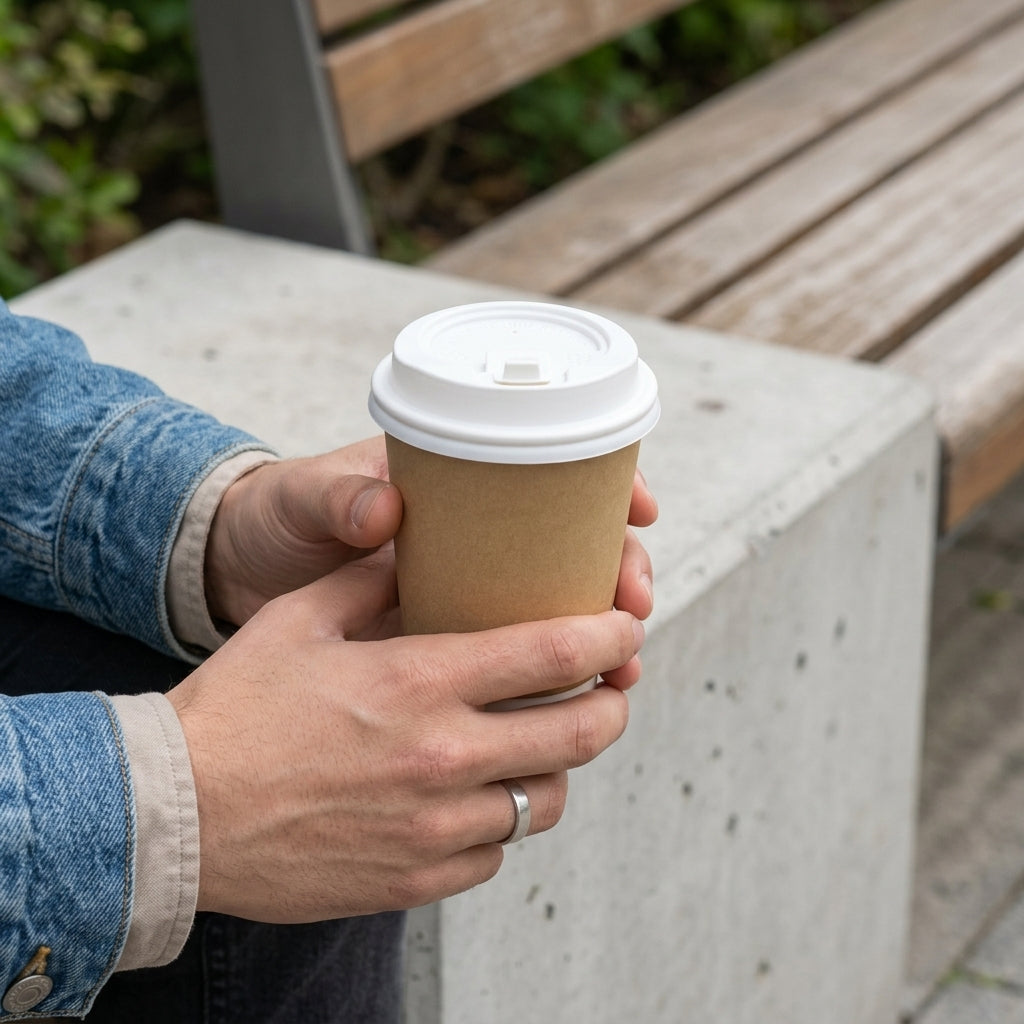 8oz Double Wall Brown Kraft Plain Paper Cup with Lid