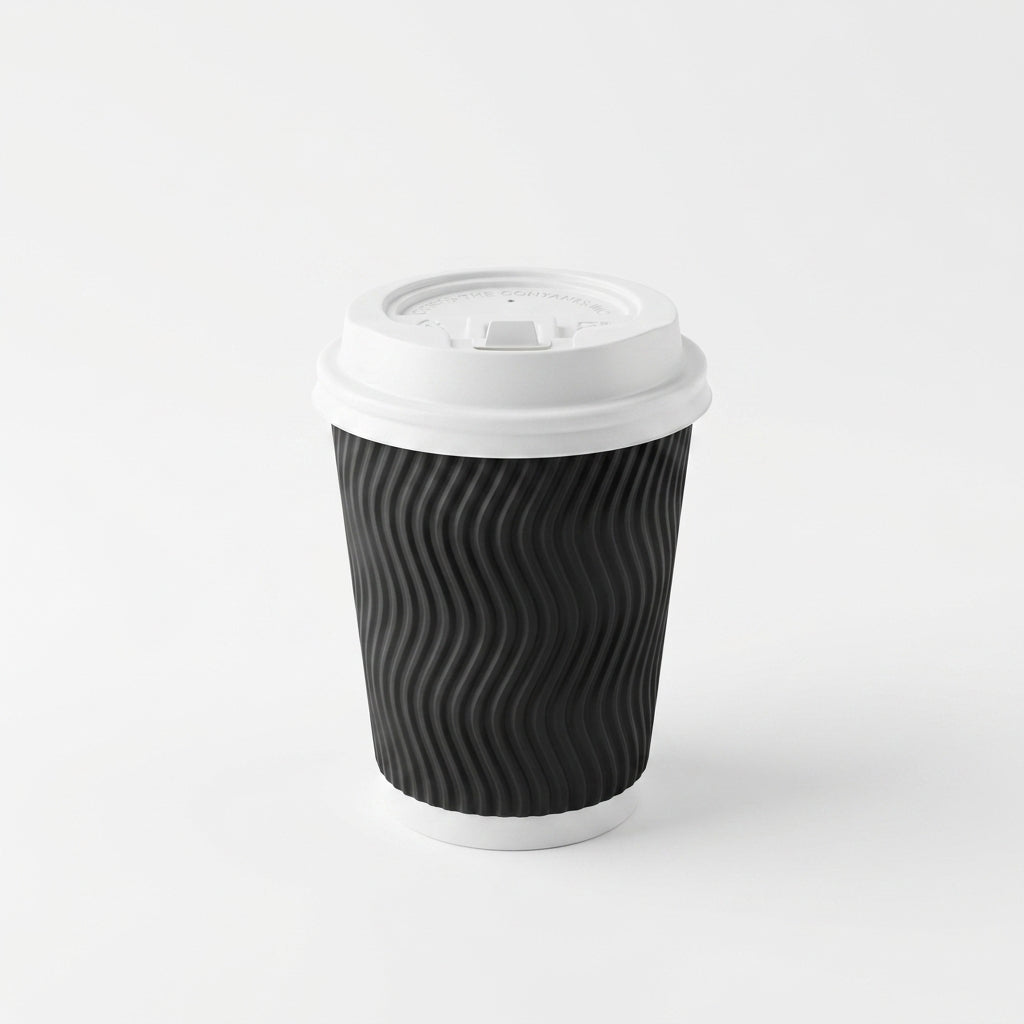 8oz Ripple Black Paper Cup with Lid