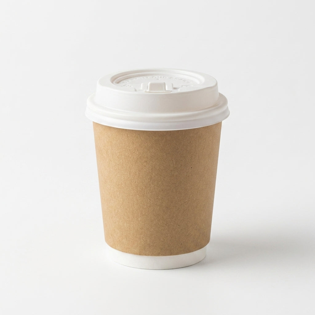 8oz Double Wall Brown Kraft Plain Paper Cup with Lid