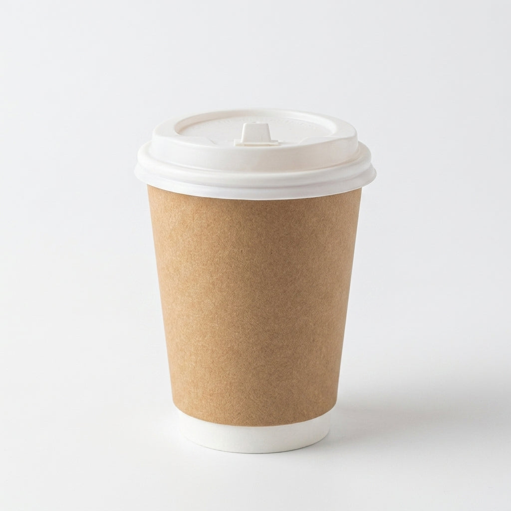 12oz Double Wall Brown Kraft Plain Paper Cup with Lid