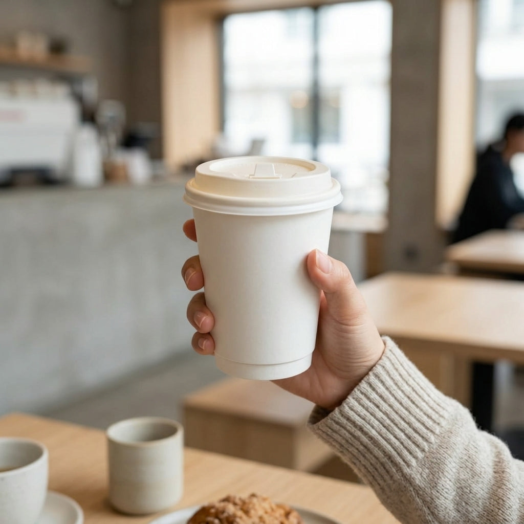 12oz Double Wall White Plain Paper Cup with Lid