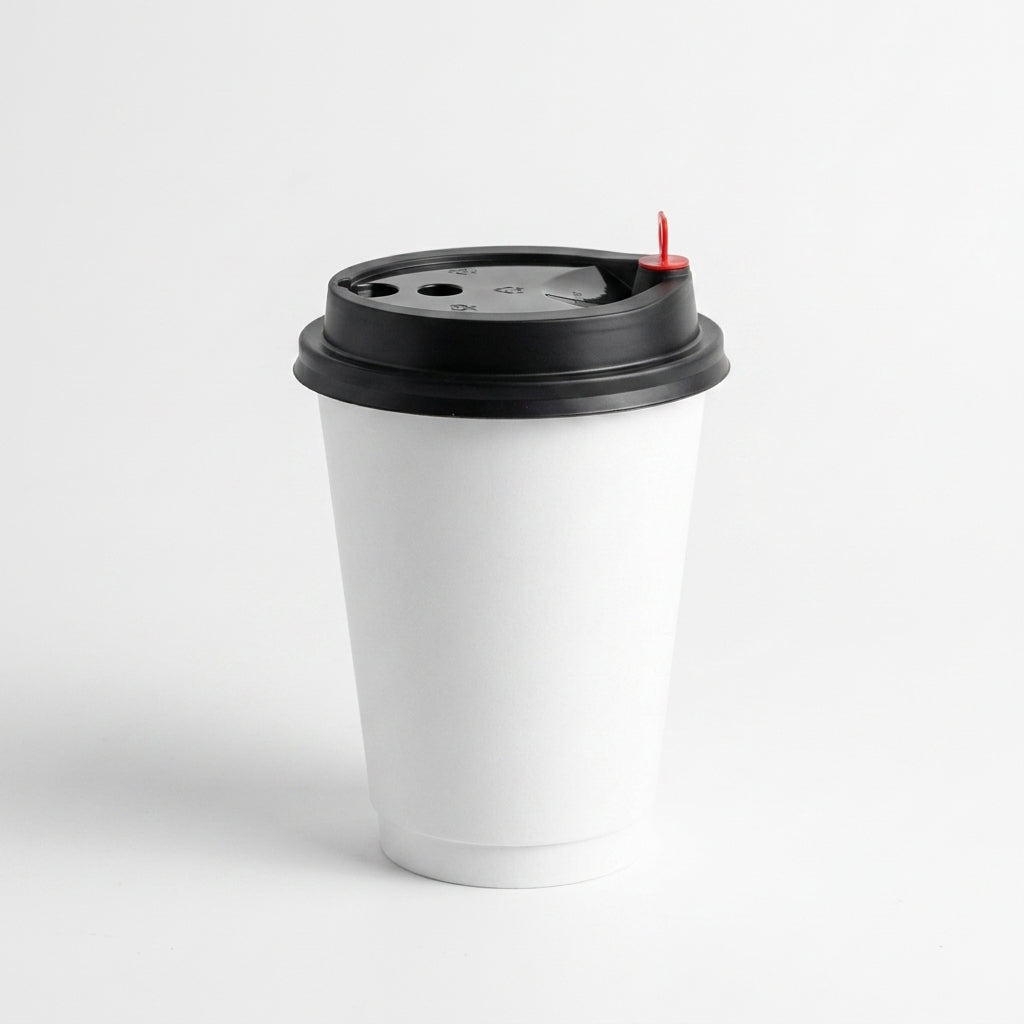 12oz Double Wall White Plain Paper Cup with Lid