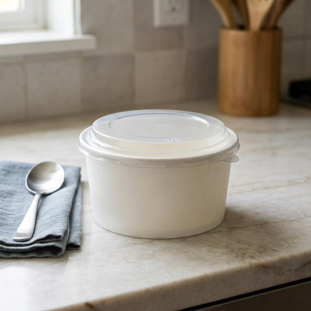 1000ml White Paper Bowl with Lid Eco-Friendly