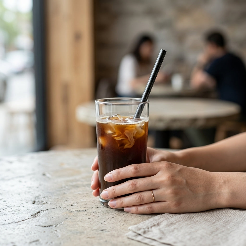8mm Black Plastic Straw with Wrap for Coffee & Shake