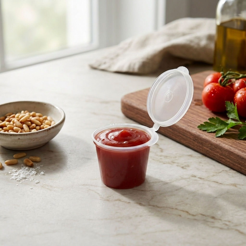 1oz Sauce Cup with Attached Lid